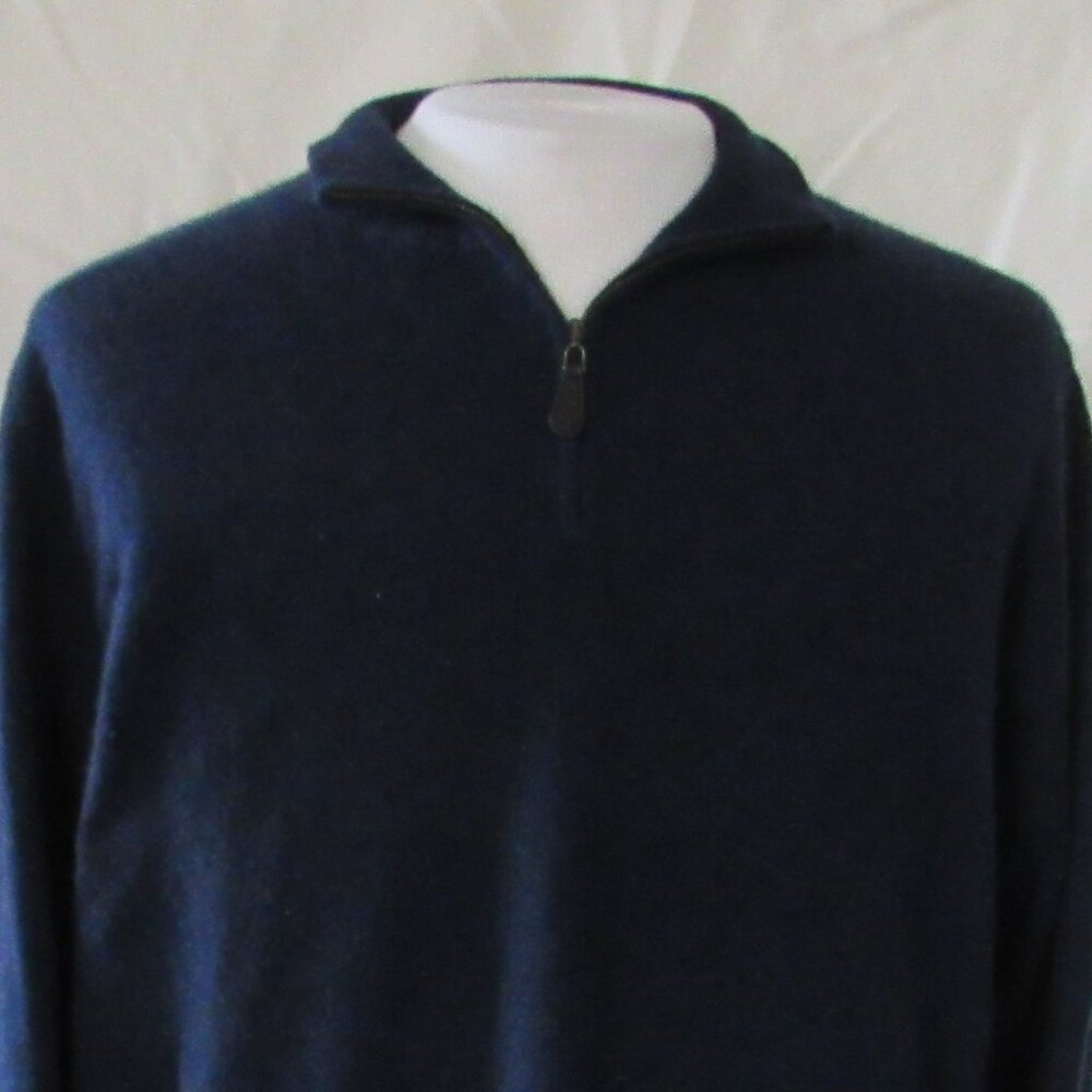 Grant Thomas Blue 100% 2-Ply Cashmere Quarter-Zip Sweater Size Large EUC
